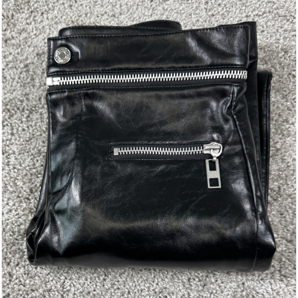 Zara Faux Leather Pants Solid Black Zipper Casual Goth Womens Small 30x32‎